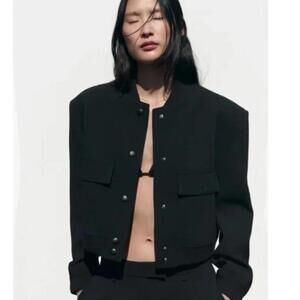 zara black cropped bomber jacket size xs